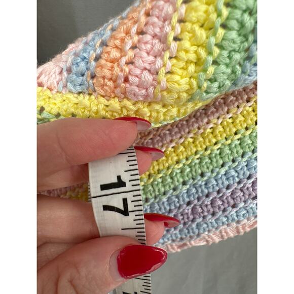 Sincerely Jules Top Medium Colorful Crochet Rainbow Pastel Striped Knit Halter - Picture 6 of 7